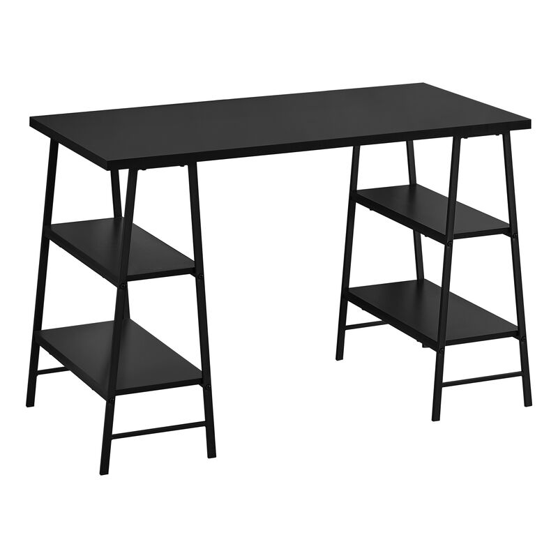 Monarch Specialties I 7522 Computer Desk, Home Office, Laptop, Storage Shelves, 48"L, Work, Metal, Laminate, Black, Contemporary, Modern