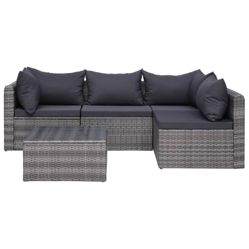 vidaXL 5 Piece Garden Sofa Set with Cushions & Pillows Poly Rattan Gray