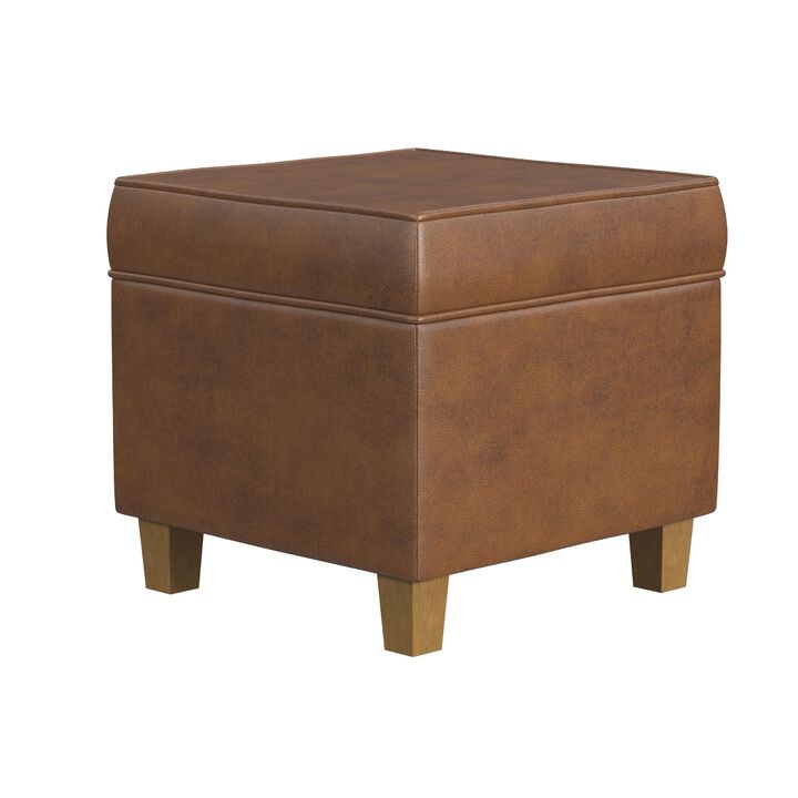 Pyp Square Storage Ottoman, 18 Inch Rich Dark Brown Faux Leather