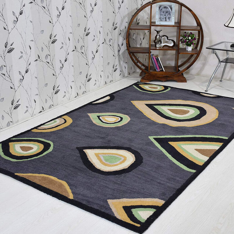 RUGSOTIC CARPETS HAND TUFTED WOOL ECO-FRIENDLY AREA RUGS  - 4'x6', Rectangle Shape, Charcoal, Contemporary Modern Design, High Pile Handmade Anti Skid Area Rugs for Living Room, Bed Room (K00693)