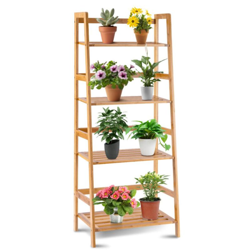 Hivago 47.5 Inch 4-Tier Multifunctional Bamboo Bookcase Storage Stand Rack