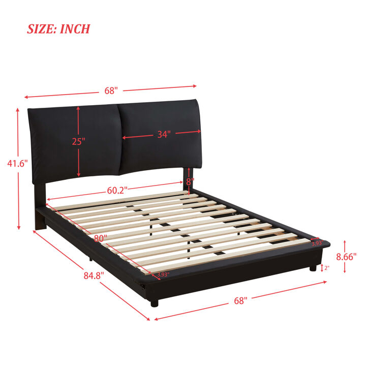 Queen Size Upholstered Platform Bed with Sensor Light and Ergonomic Design Backrests, Black