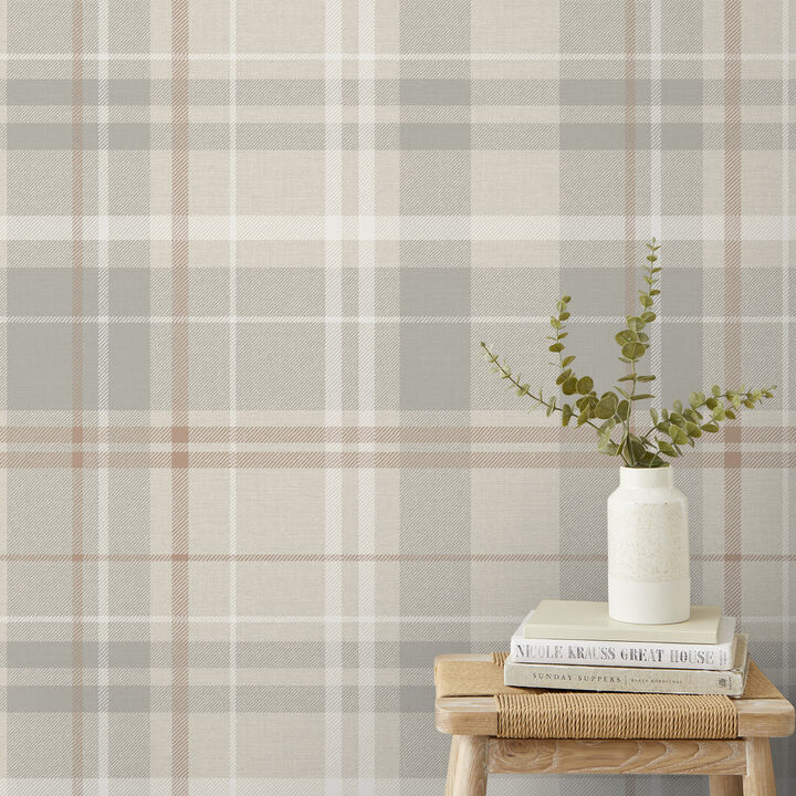 Hester Light Grey Plaid Wallpaper (Set of 2)