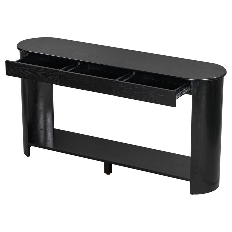 Whisen 59.8" Console Table, Modern Farmhouse with 3 Drawers & Shelf, Oak Veneer Sofa Table for Entryway Living Room Hallway image number 8