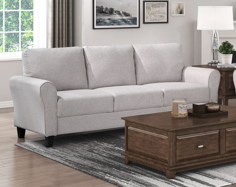 Modern Transitional Sand Hued Textured Fabric Upholstered 1pc Sofa Attached Cushions Living Room Furniture