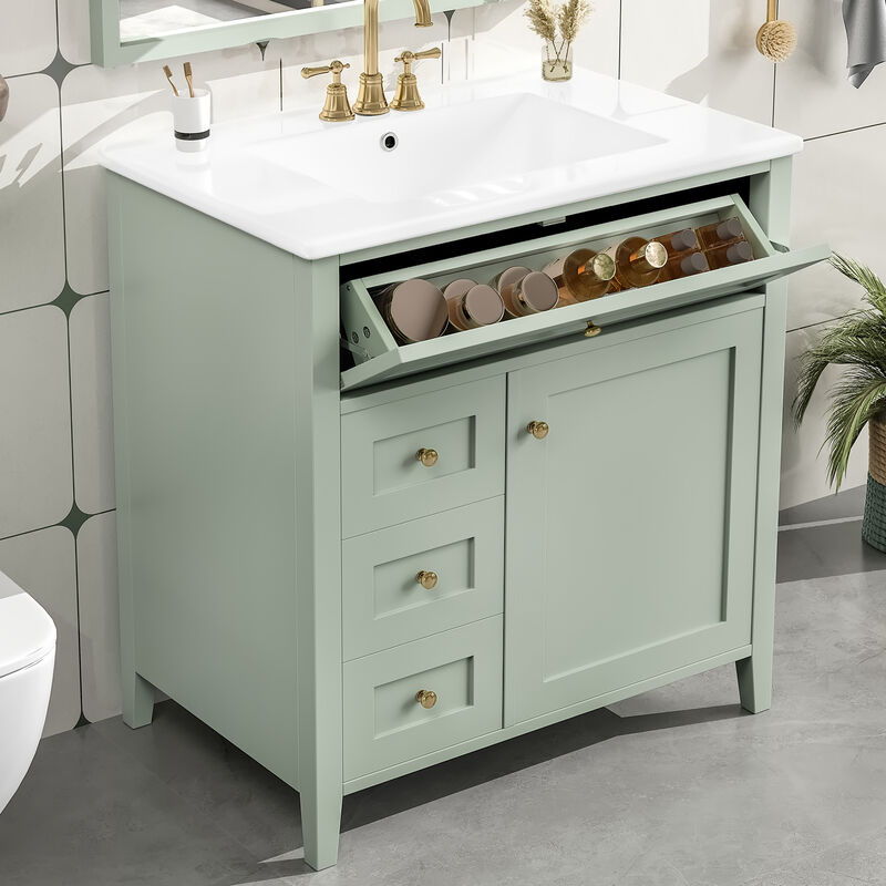 Merax Bathroom Storage Vanity with 3 Left Drawers, Right Cabinet with Adjustable Shelves image number 3