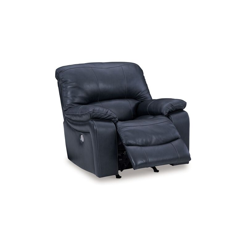 Leesa Power Rocker Recliner Chair, Soft Ocean Blue Leather, USB Port - Benzara