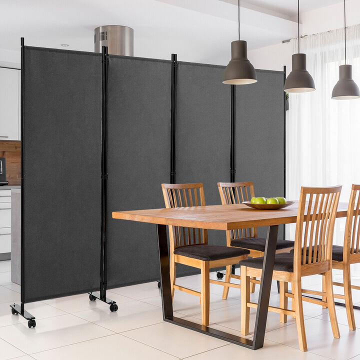 4-Panel Folding Room Divider 6 Feet Rolling Privacy Screen with Lockable Wheels