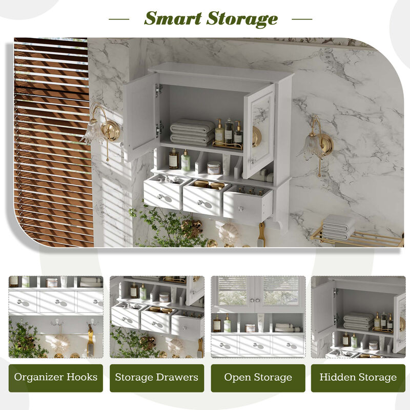 ELEMENT ACE 4-in-1 Wall Mounted Bathroom Mirror Cabinet 24 Inch Medicine Cabinet with Drawers Organizer Hooks High-Definition Mirrors with Storage for Bathroom Vanity image number 6