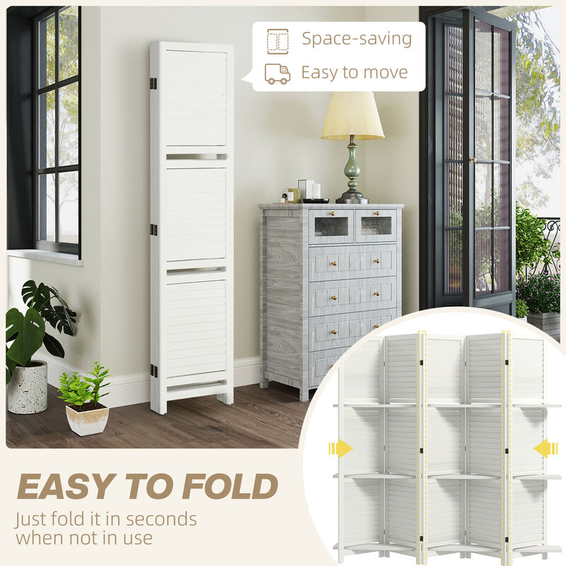 Hivvago 5-Panel Wood Room Divider with Shelves and Storage image number 4