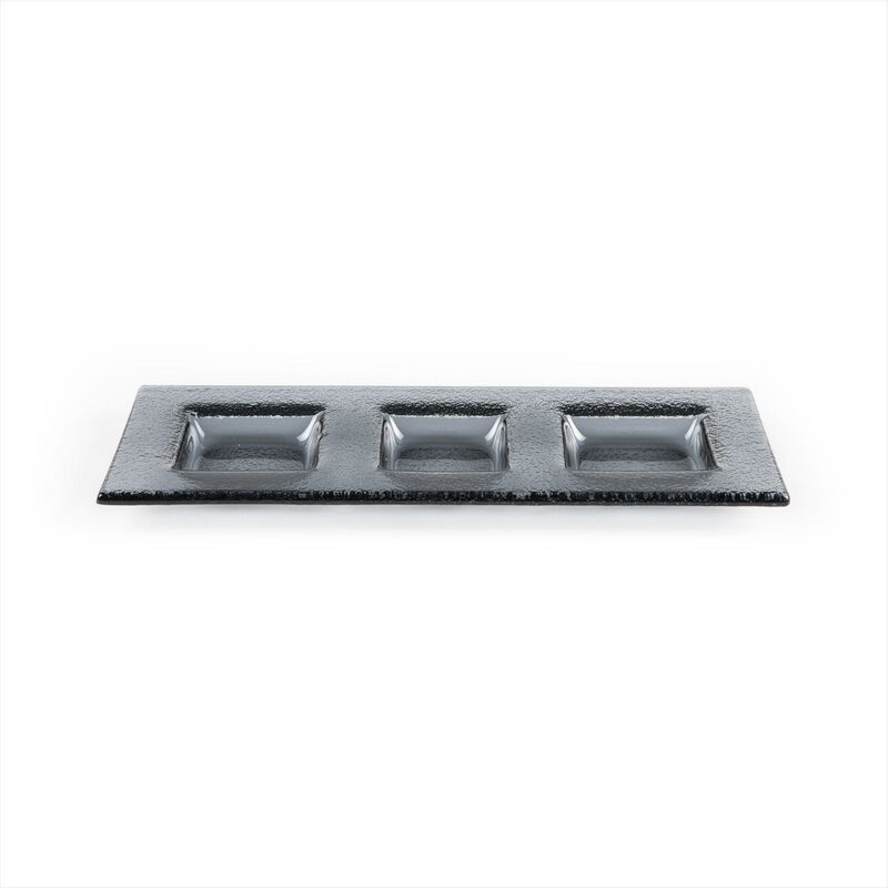 Turgla Fusion Glass 12.25" x 4" Rectangular Charcoal Glass Sectional Plate (Set of 2) image number 3