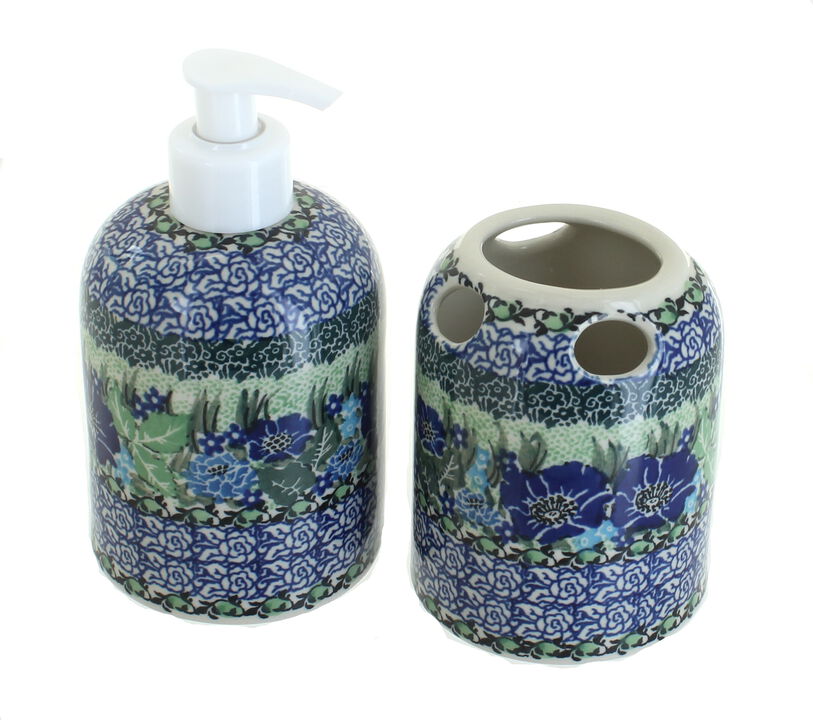 Blue Rose Polish Pottery Athena Soap Dispenser & Toothbrush Holder