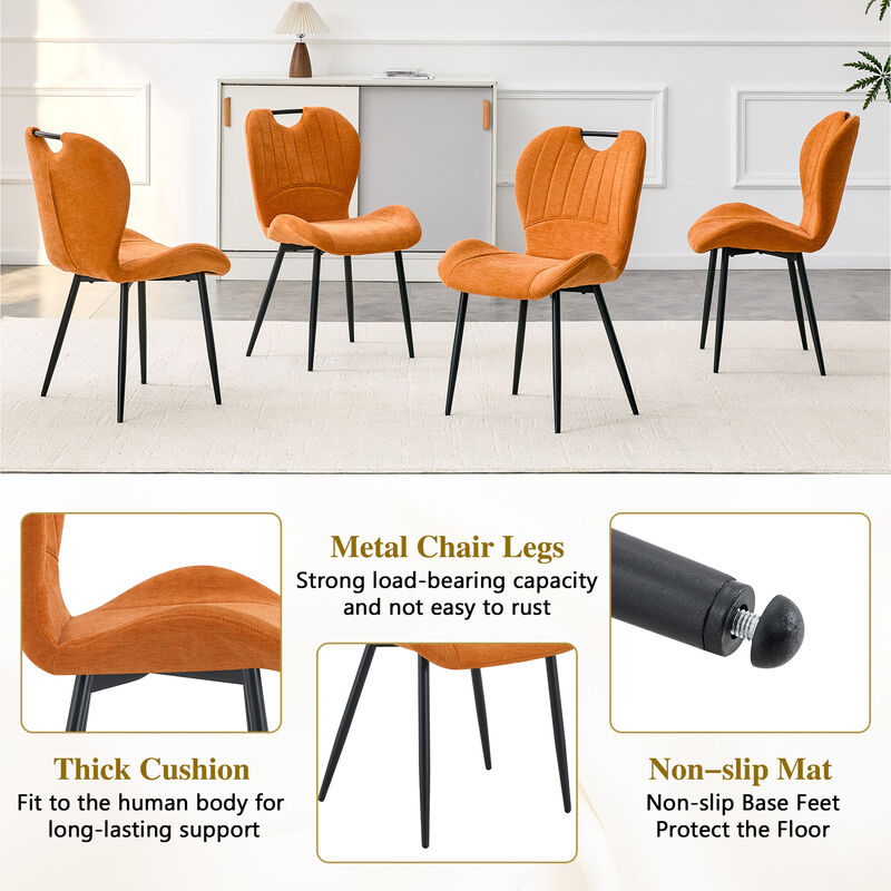 Whisen Set of 4 Upholstered Dining Chairs with Metal Handle, Fabric & Metal Frame, Ergonomic Accent Chairs for Dining Room, Living Room, Office image number 6