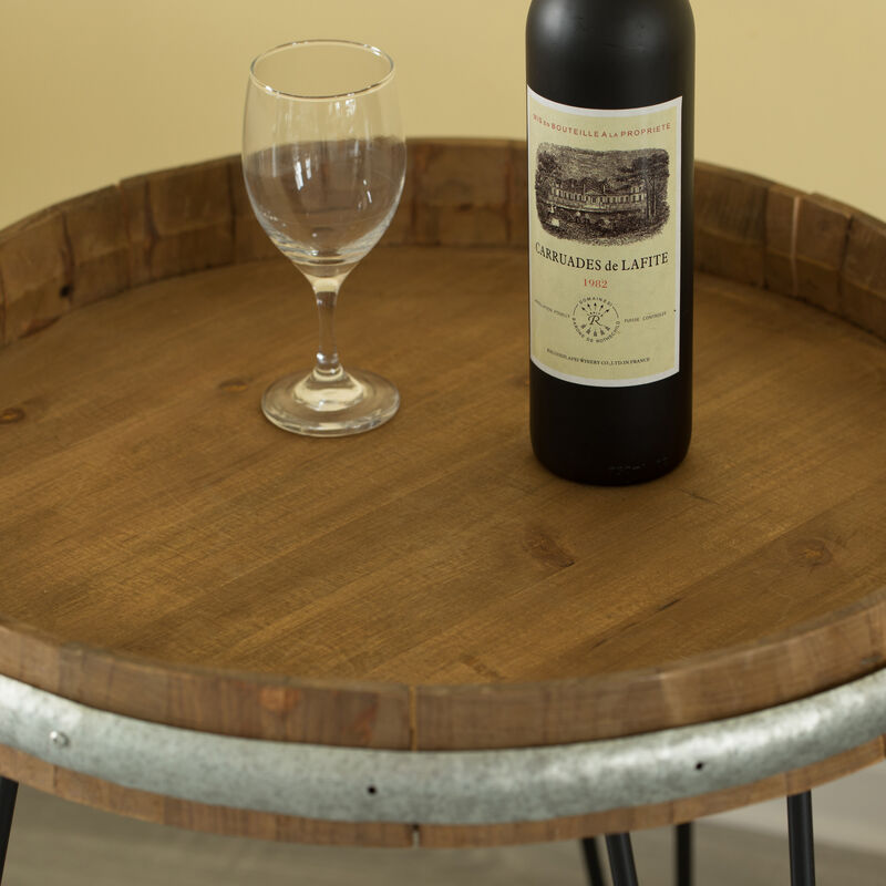 Wooden Wine Barrel Head End Table Accent