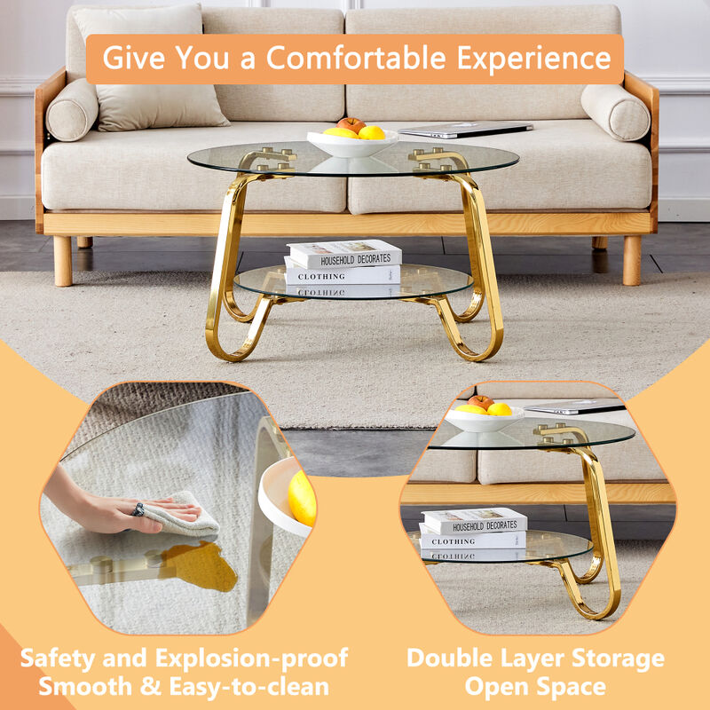 Ketwul 2-Tier Round Glass Coffee Table image number 4