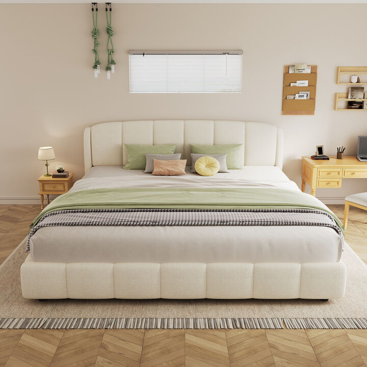 Merax Luxurious Platform Bed with Rounded Boucle Upholstered Headboard