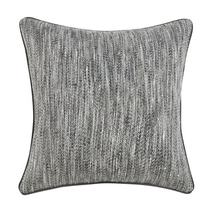 Sam Square Accent Throw Pillow, 22 Inch, Cotton Blend Textured Gray - Benzara