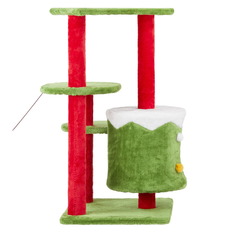 Christmas-Themed Cat Tower with Cozy Cat Condo Festive Playhouse for Cats