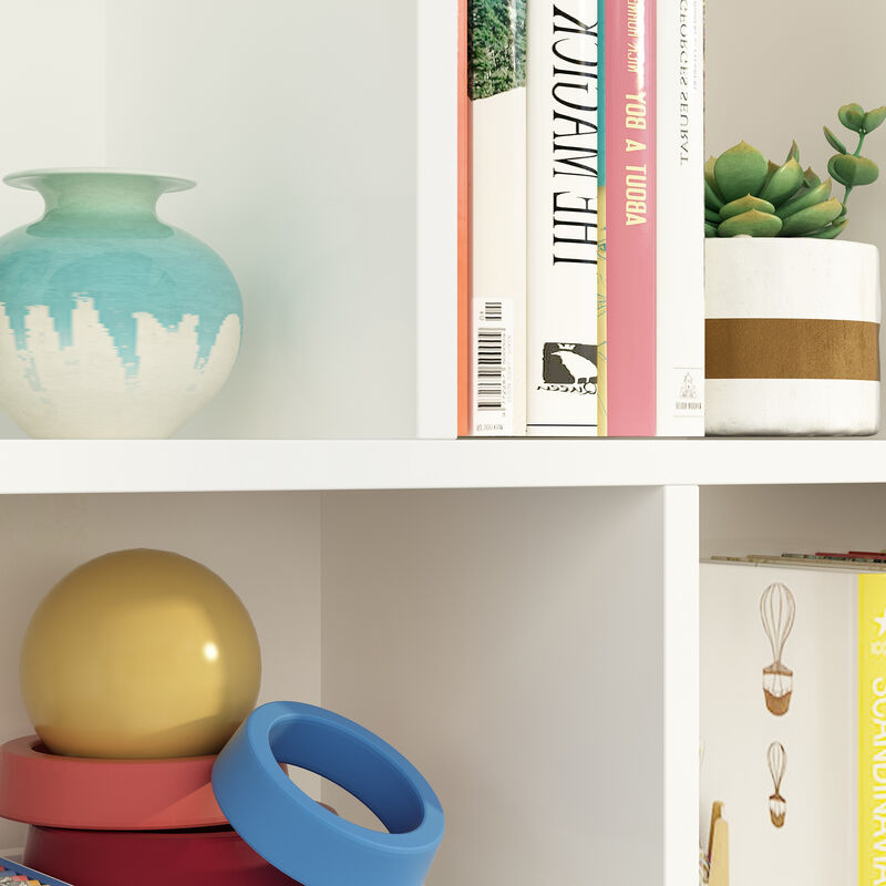 55.1 in. W x 40.9 in. H White Wooden 10-Shelf Freestanding Standard Bookcase Display Bookshelf With Cubes