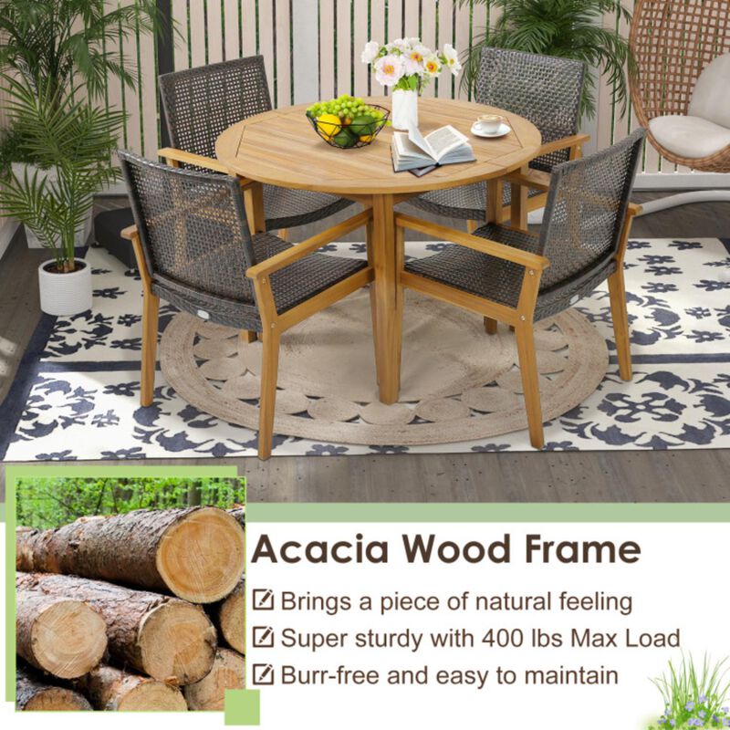 Hivvago Set of 4 Outdoor Rattan Chair with Sturdy Acacia Wood Frame-Set of 4