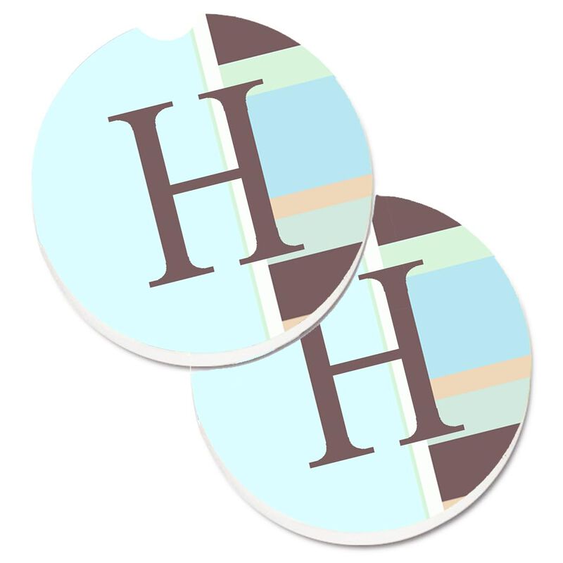Caroline's Treasures Letter H Initial Monogram - Blue Stripes Set of 2 Cup Holder Car Coasters CJ1003-HCARC, 2.56, Multicolor