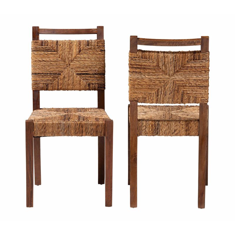 bali & pari Cordoba Bohemian Natural Seagrass and Mahogany Wood 2 Piece Dining Chair