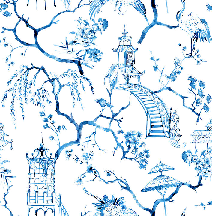 Serena Blue Chinoiserie Wallpaper (Set of 2)