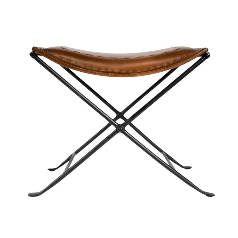 Starlight Canyon Home Brown Leather Vanity Stool &ndash; Small Sitting Stool for Bedroom or Entryway image number 3