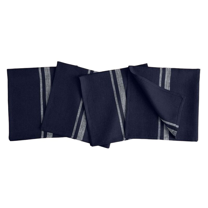 Solino Home 100% Pure Linen Dinner Napkins 20 x 20 Inch Set of 4 - French Stripe
