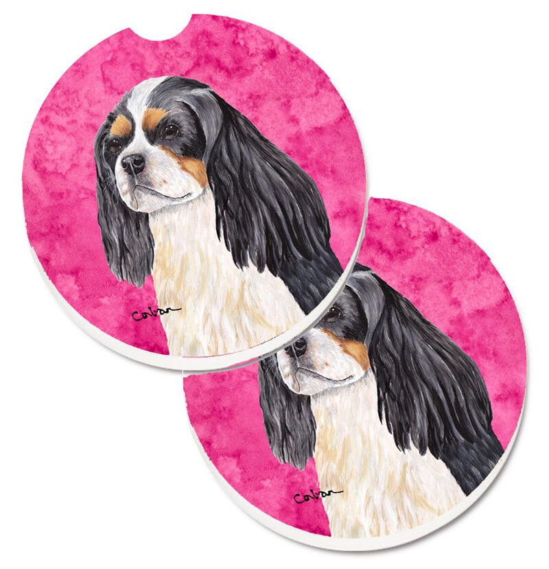 Caroline's Treasures Pink Cavalier Spaniel Set of 2 Cup Holder Car Coasters SC9120PKCARC, 2.56, Multicolor
