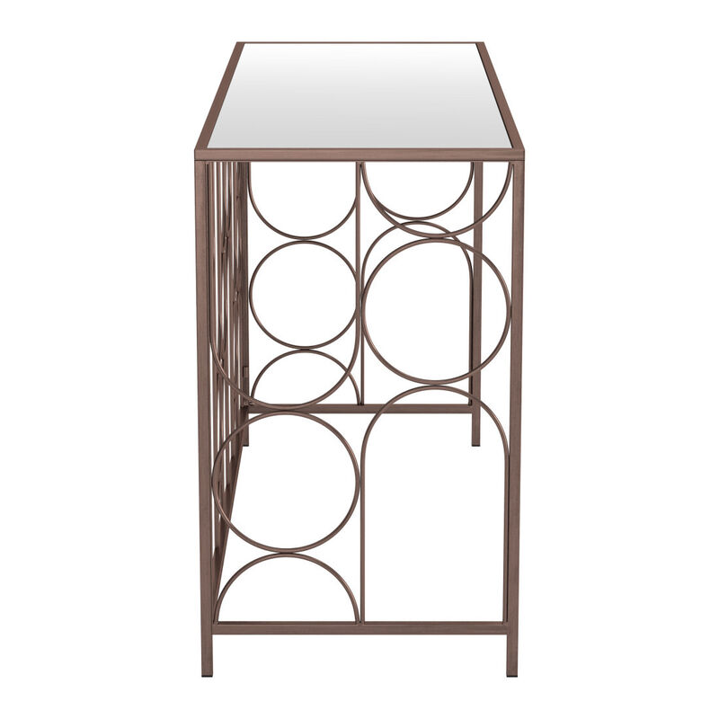 HomeRoots 50" Clear and Bronze Mirrored Glass and Steel Frame Console Table image number 2