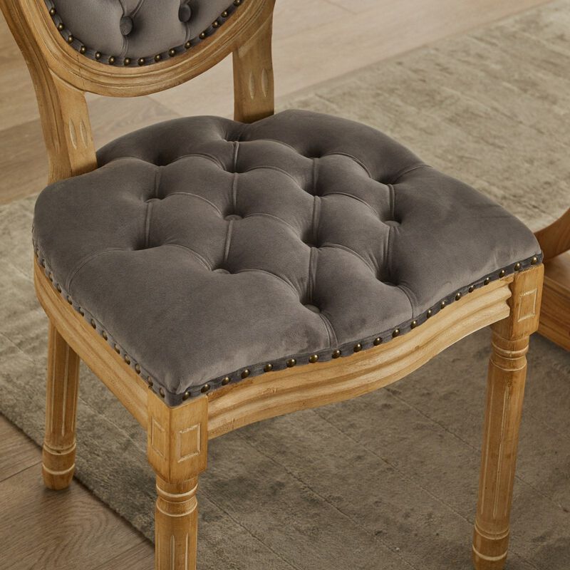 Clihome French Style Solid Wood Frame Set of 2,Hand-pulled buckle decoration Velvet artificial leather Dining Chair with Nailhead Trim image number 5
