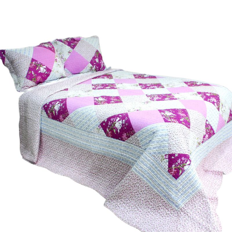 3PC Cotton Vermicelli-Quilted Printed Quilt Set Queen Size Soft Cozy Bedding Collection image number 1