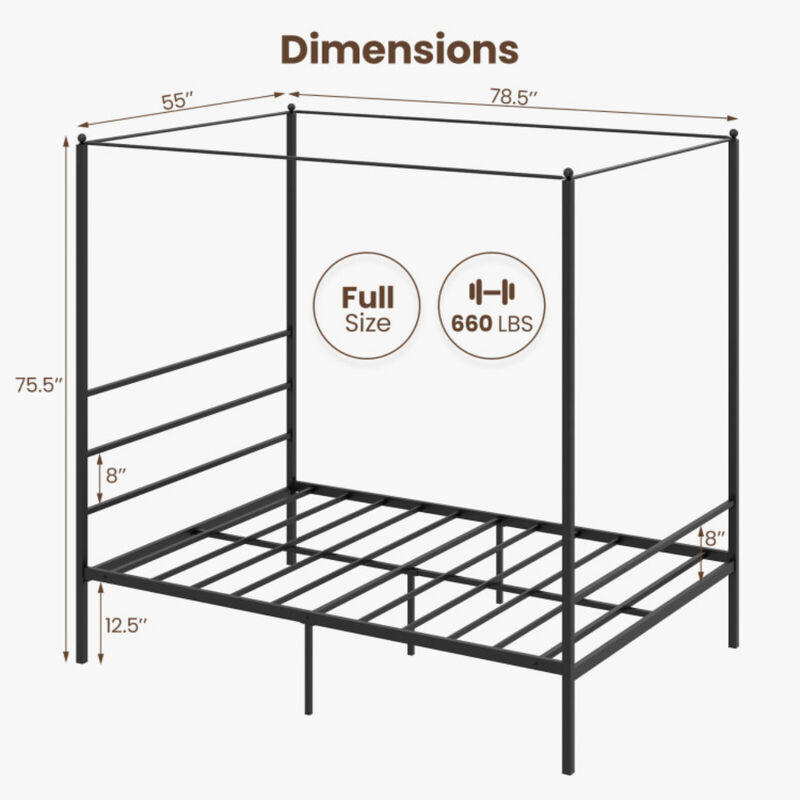 Canopy Bed Frame with Slat Support, Sturdy Metal Frame image number 2