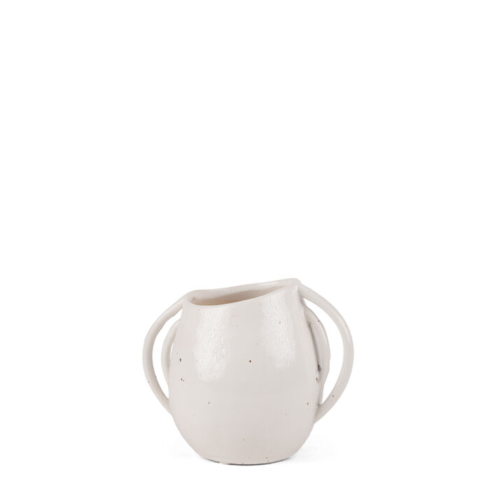 HomeRoots 7" Cream Speckle Ceramic Amphora Table Vase
