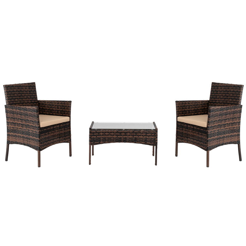 4-Piece Rattan Sofa Set with 2 Armchairs Love Seat and Glass Coffee Table