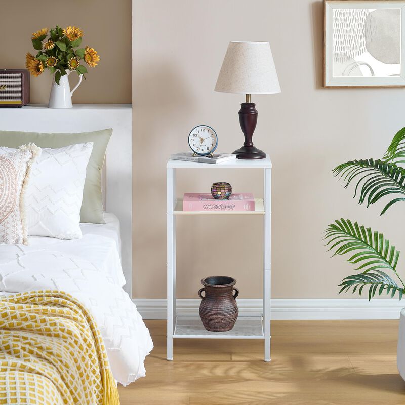 Hoctieon 2-Set 3 Tier End Table, Telephone Table Set of 2, Tall Side Table with Storage Set of 2, Small Nightstand for Small Spa