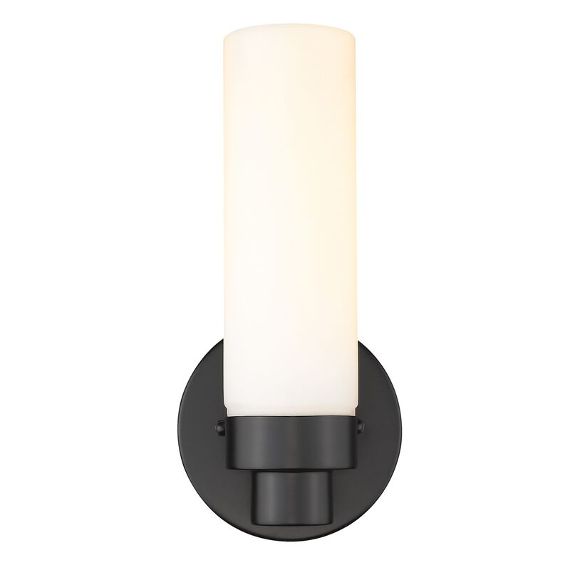 Hivvago Matte Black Wall Light with Narrow Frosted Glass Shade