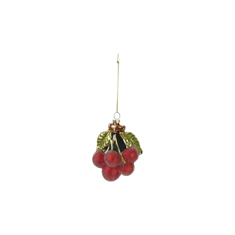 Sugar-Frosted Glass Cherry Cluster Ornament image number 0