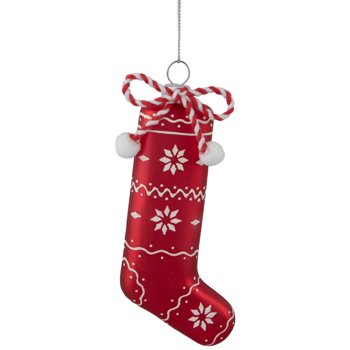 5" Red and White Christmas Stocking Glass Ornament