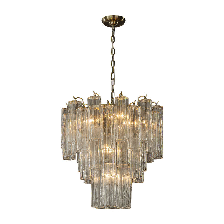 23'' Mid Century Modern Flower Glass Chandelier in Aged Bronze Elegant Vintage Glam Tiered Pendant Light for Dining Room or Wedding Venue