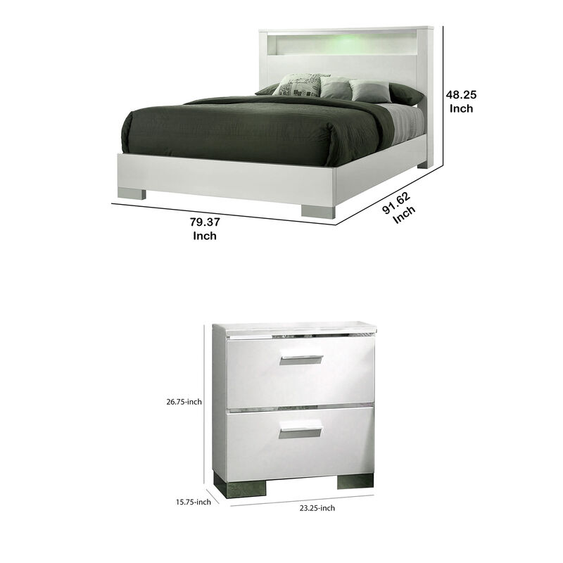 2pc King Bedroom Set, White, Silver Wood, Nightstand image number 4