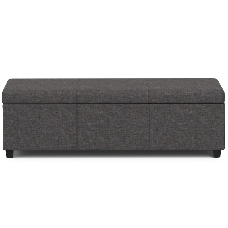 HomeRoots 54" Fawn and Dark Brown Faux Linen and Solid Wood Upholstered Storage Bench With Flip Top image number 2