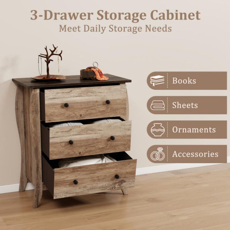 Dresser for Bedroom with 3 Folding Fabric Drawers and Anti-Tipping Kit for Safe Storage