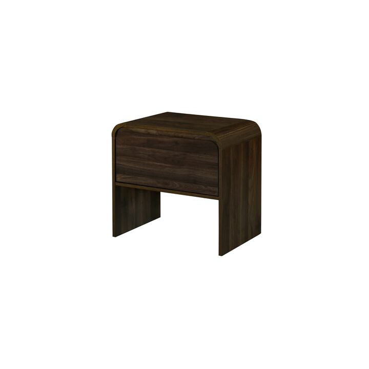 Maria Side End Table, Drawer and Waterfall Style, Brown Wood 22 Inch