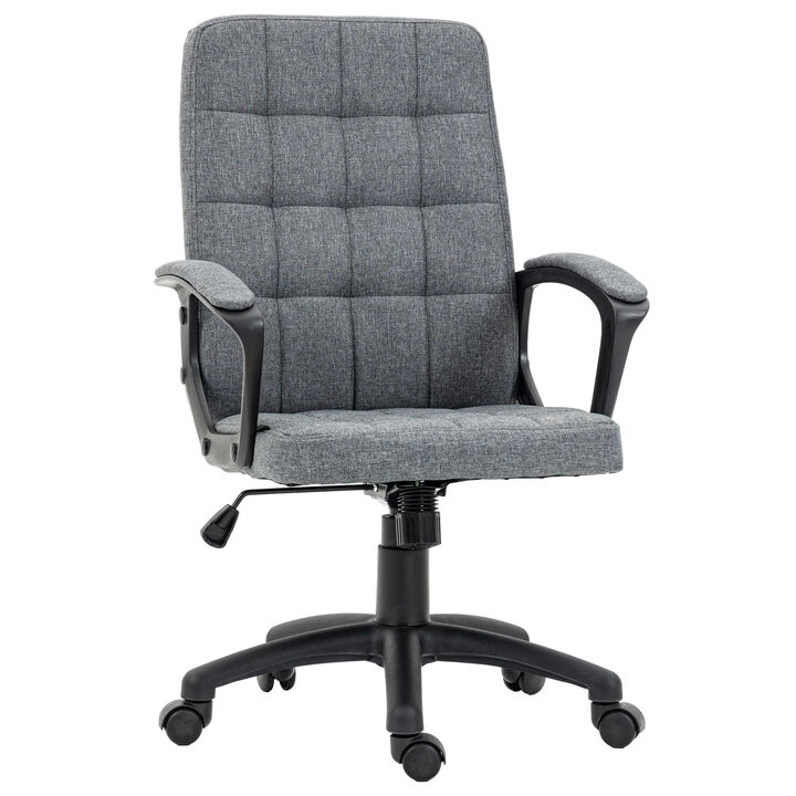 Vinsetto Fabric Office Chair, Computer Desk Chair, Swivel Task Chair with Arms, Adjustable Height, Swivel Wheels, Mid Back, Charcoal Gray