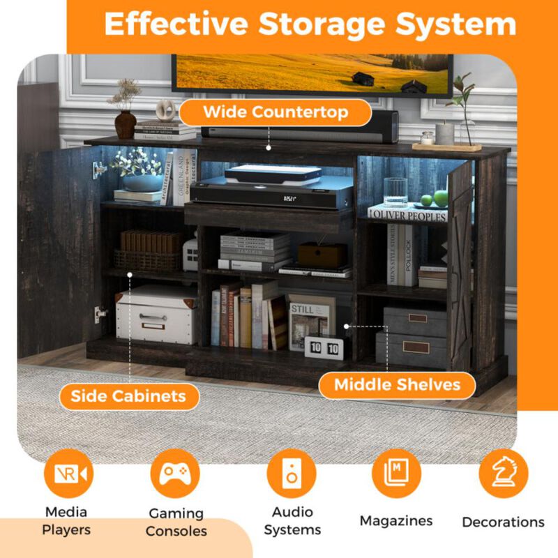 Hivvago 58 Inches TV stand for TVs up to 65 Inches with 20 Color Led Lights-Coffee