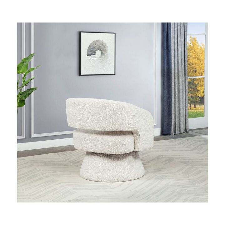 Best Quality Furniture Cream Boucle Swivel Accent Barrel Chair