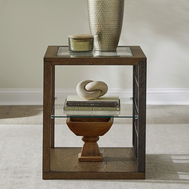 Liberty Furniture Bayhill Trellis End Table for Living Room - Honey w/ Black Metal Accents image number 8