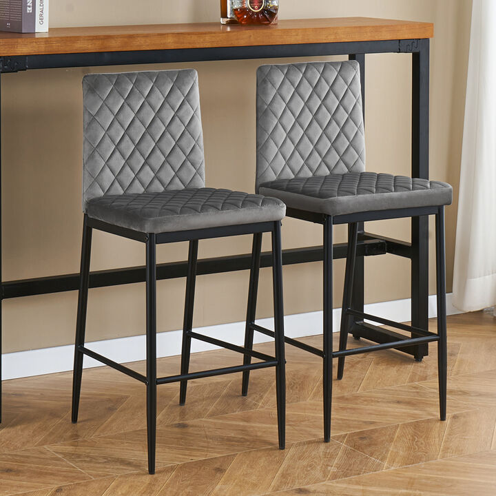 Stylish and luxurious diamond-shaped flannel design, high-quality metal support, stable and durable, multi-functional style suitable for bars, restaurants, bedroom bar chairs,(set of 2)